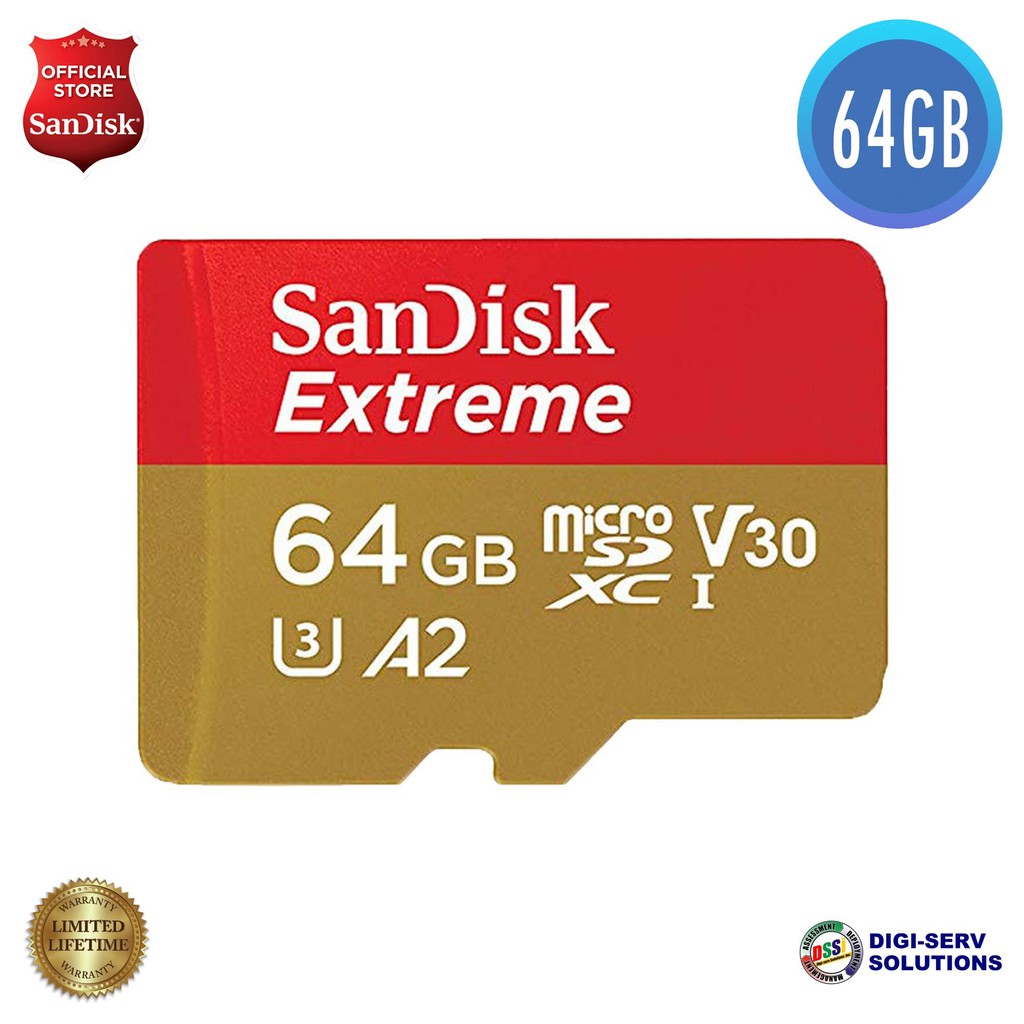 SanDisk Extreme Series 64GB Micro SDXC A2 UHS-I Class 10 U3 V30 up to 160MB/s SDSQXA2