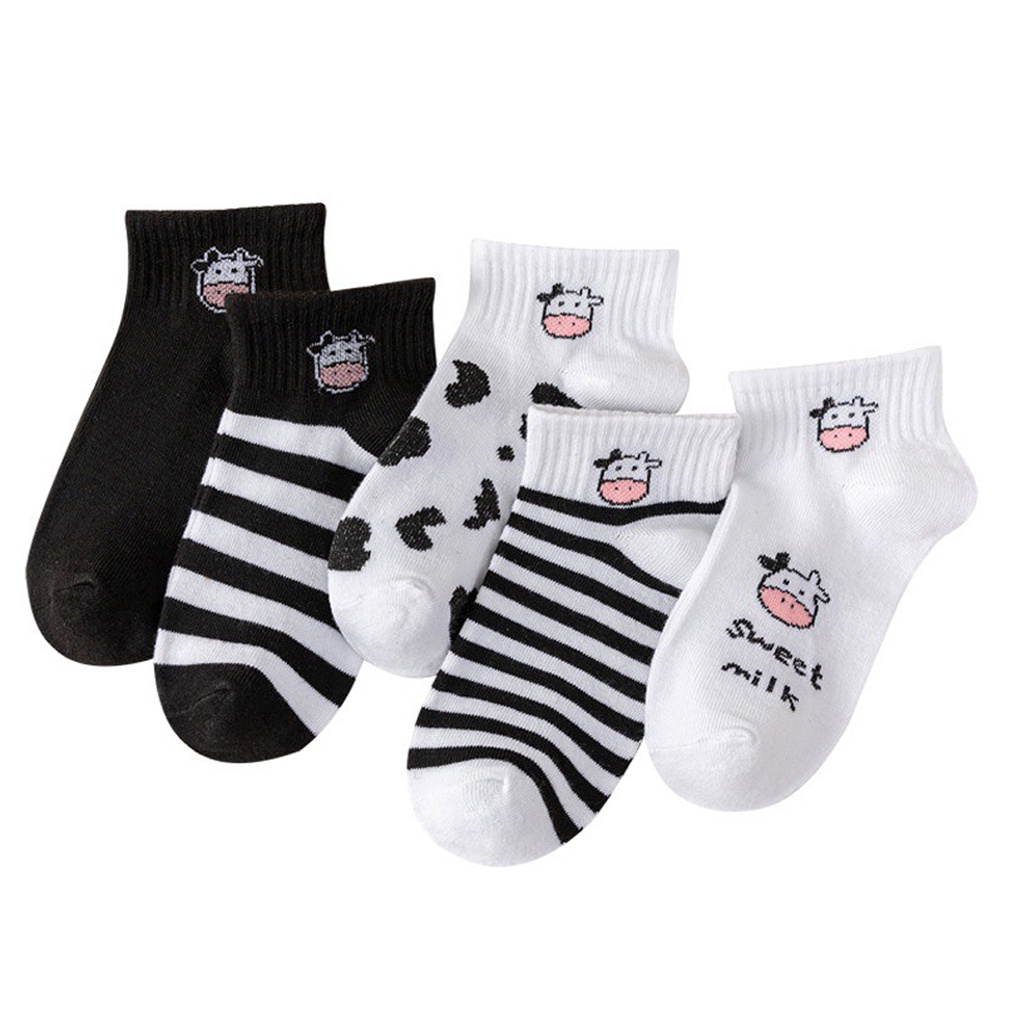 ❤GTB❤  Kaos Kaki Panjang Betis Mid Socks Ala Korea Diatas Mata Kaki Import Murah Motif Sapi Totol Hitam Putih R596