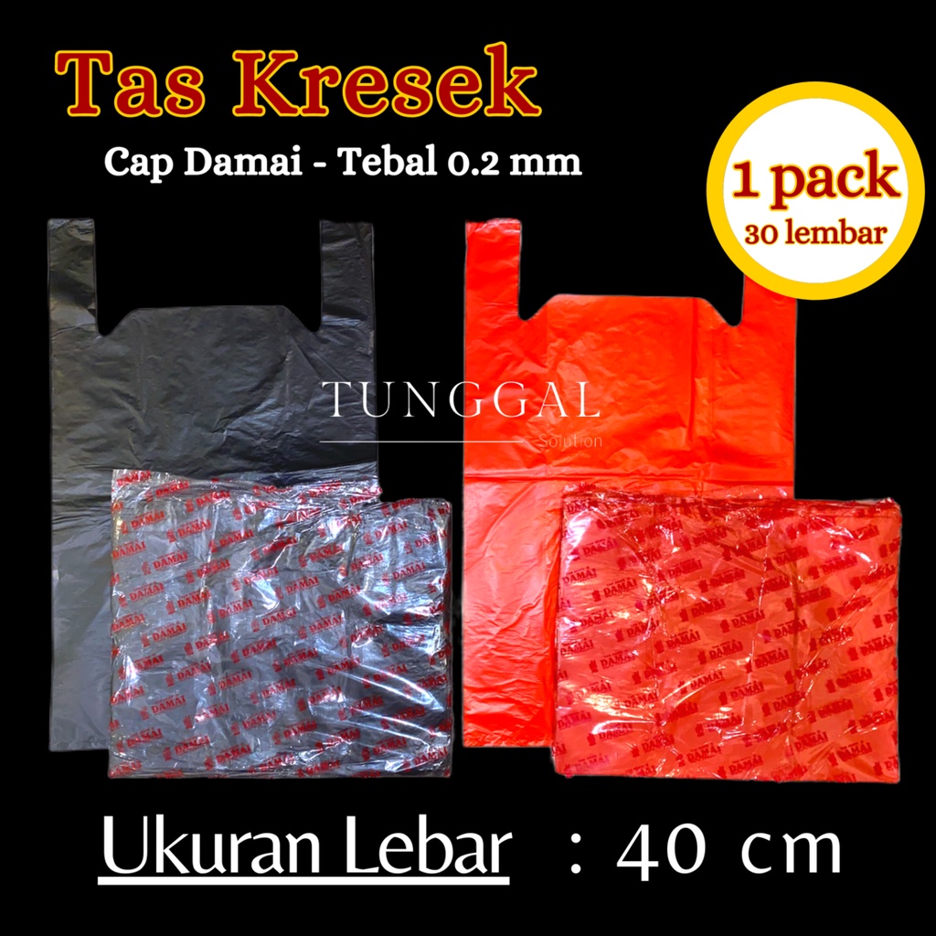 (±30 lembar) Tas Kresek Cap Damai lb. 40 cm. Tas Kresek besar, tas kresek merah, tas kresek hitam, t