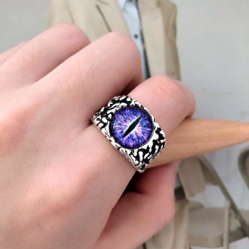 Cincin Model Terbuka adjustable Desain Mata Iblis Gaya retro hipster punk Eropa Amerika Untuk Pria