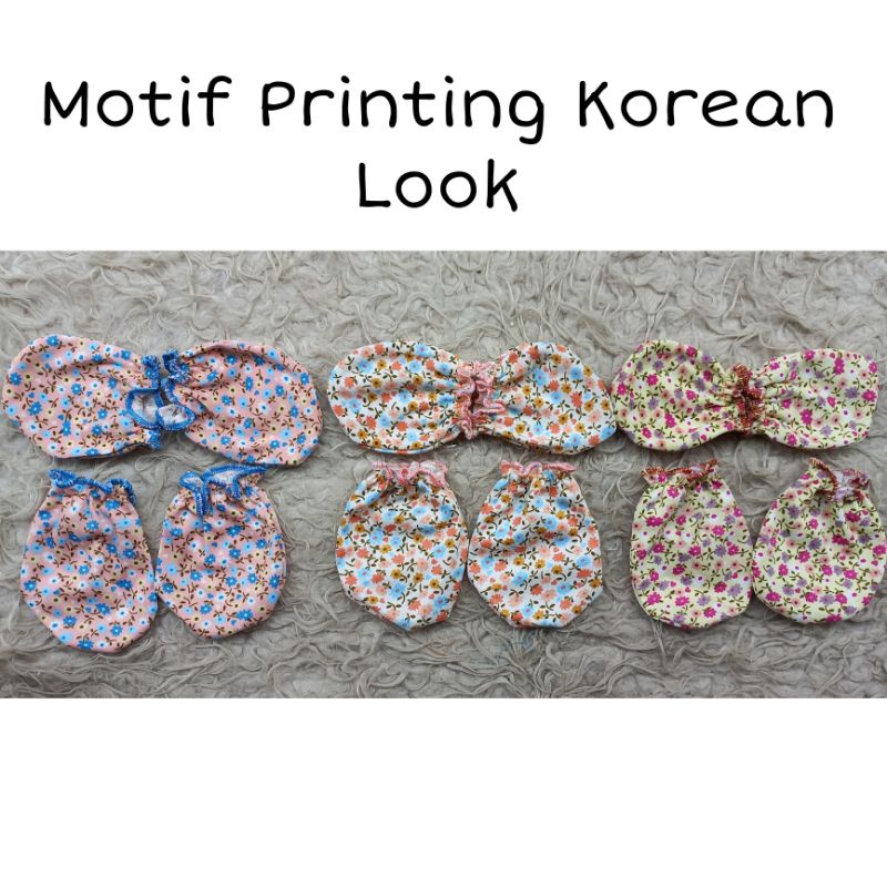 Sarung tangan dan kaki bayi printing 3 set Promo 9.9