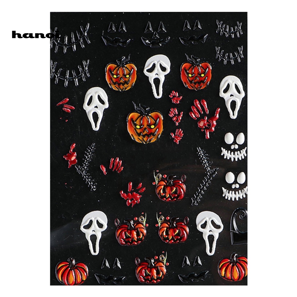 Han_stiker Kuku Motif Halloween Untuk Nail Art DIY