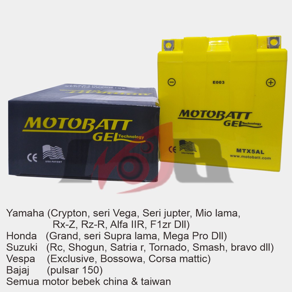 Accu Motobatt Gel MTX5AL GM5Z-3B 6Ah Aki Grand Supra Smash Shogun Jupiter Mio Vega F1zr