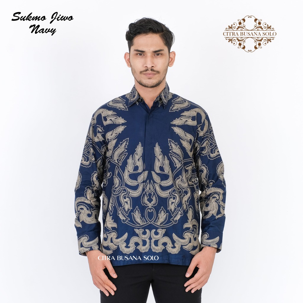 SUKMO JIWO NAVY Kemeja Batik Pria Full Furing Regular Fit Bahan Katun Primisima