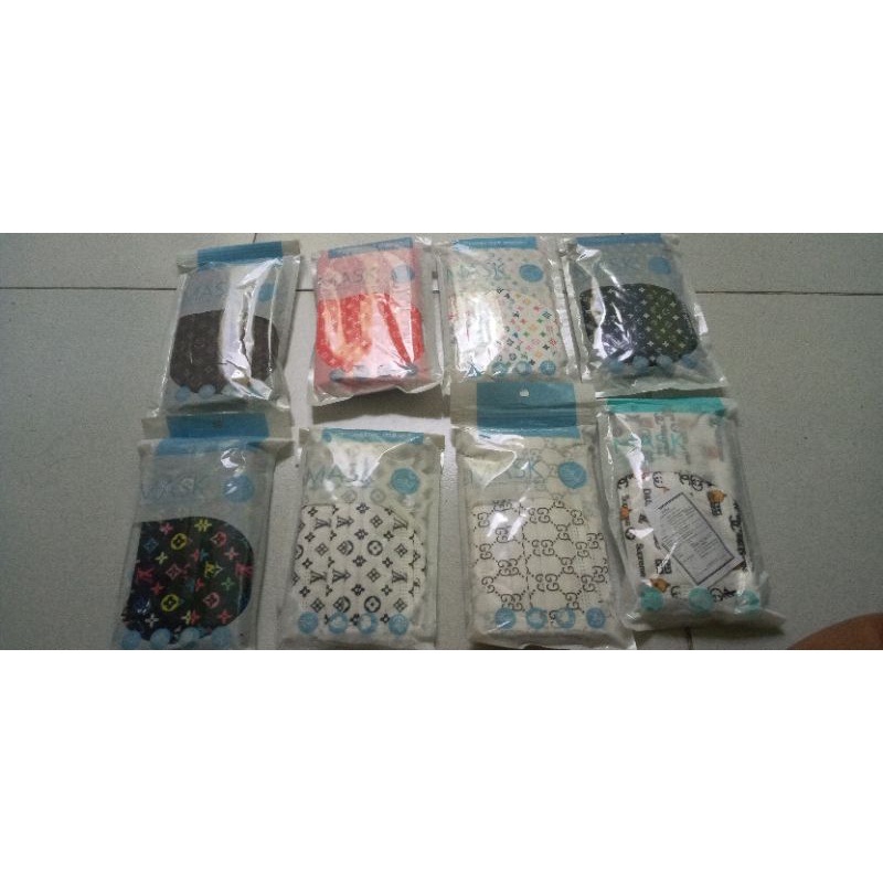 [ bisa COD] ~ 1 Set 10 pc MASKER DEWASA MOTIF BRANDED 3 PLY