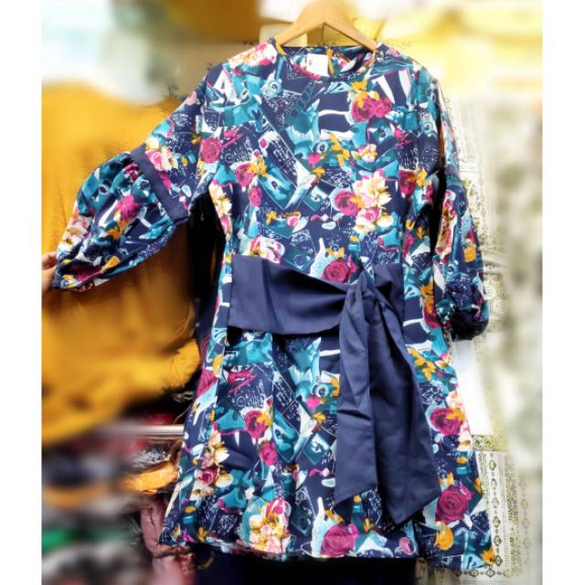 Tunik remaja wanita katun motif bunga import