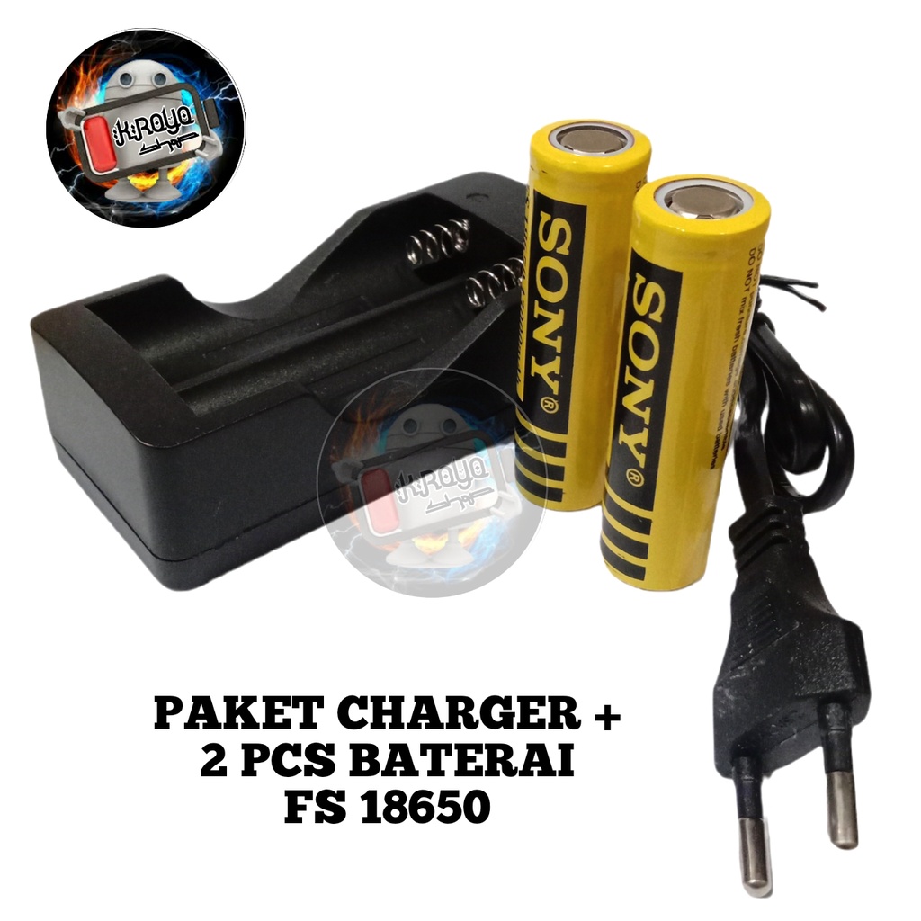 Charger + 2 Batterai 18650 Kuning Li-ion 4.2v - 13000mAh