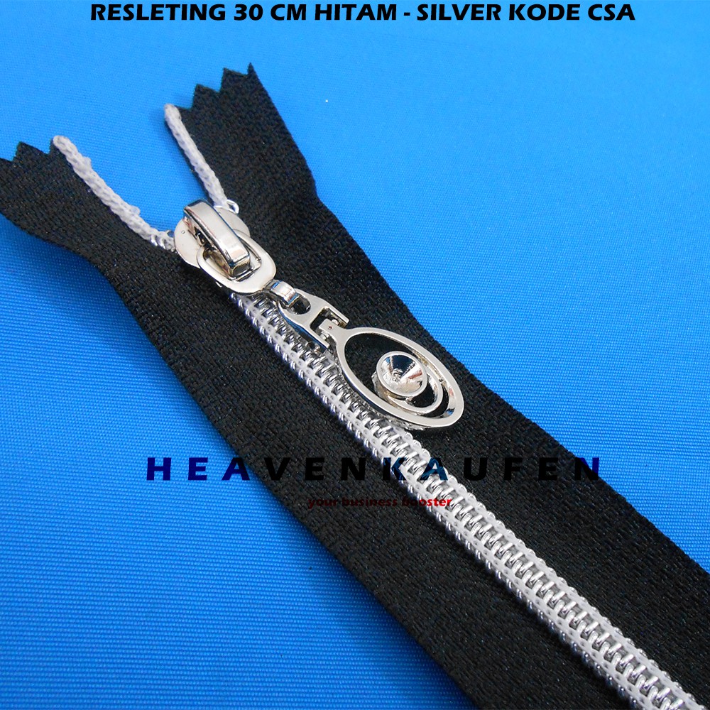 Resleting Zipper Busana 30 cm Coil Warna Hitam - Silver Close End Kode CSA