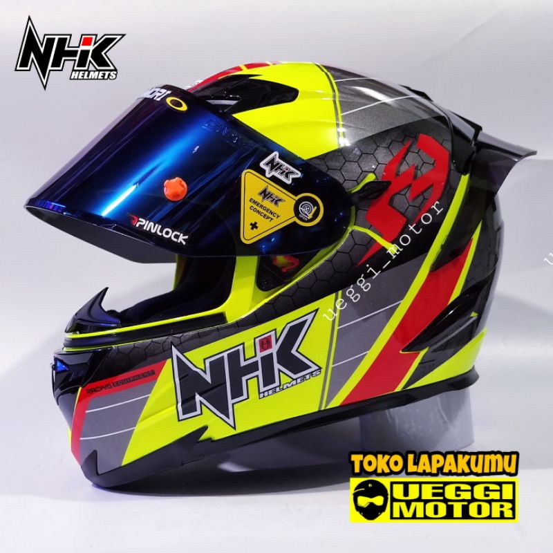Helm Nhk rx9 fullface flat visor iradium solid Redbull-Navy yellow flo