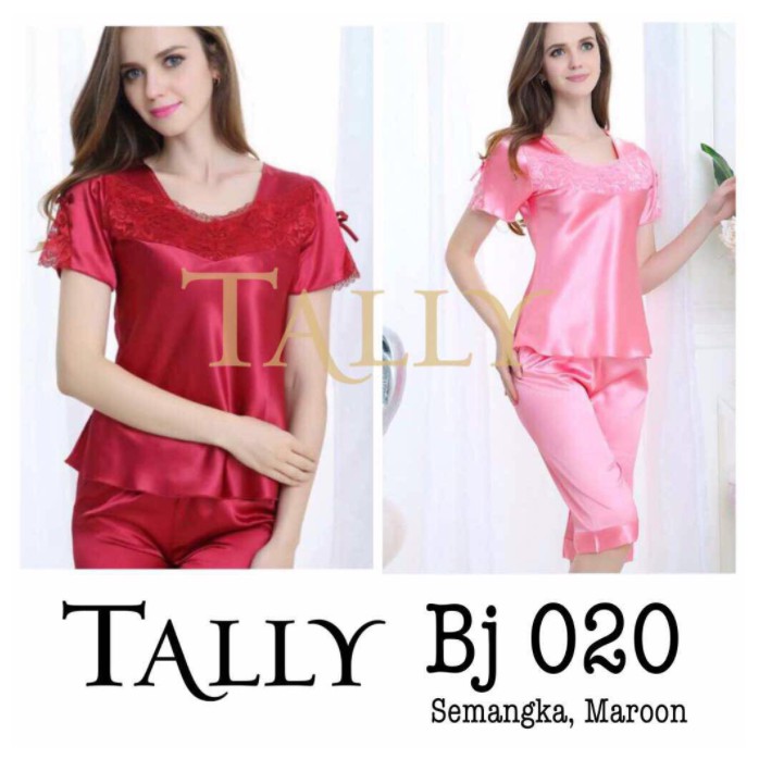 ❤ MIMI ❤ TALLY Bj 020 Baju tidur Saten Polos Setelan / BAJU TIDUR SATIN WANITA