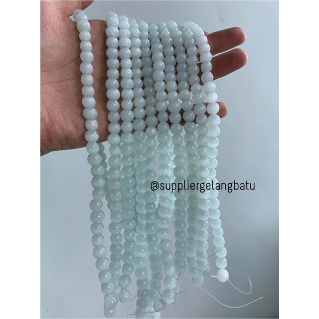 batu renceng kalung Gelang off white cat eye 8mm mata kucing putih