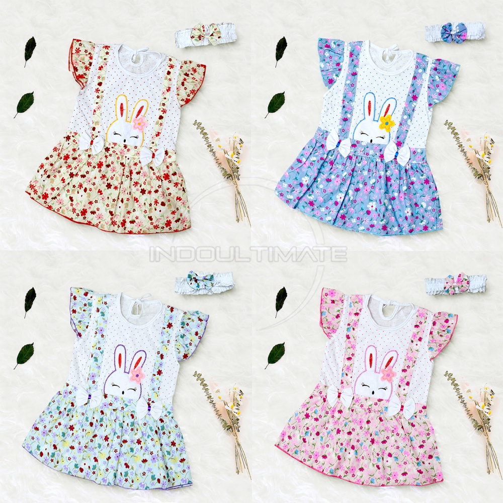 TRS-123 Rok Dress Bayi Perempuan + FREE Bando PLANET KIDZ Dress Rok Bayi Baju Rok Terusan Bayi Pakaian Bayi Perempuan Dress Bayi Pesta Motif Lucu