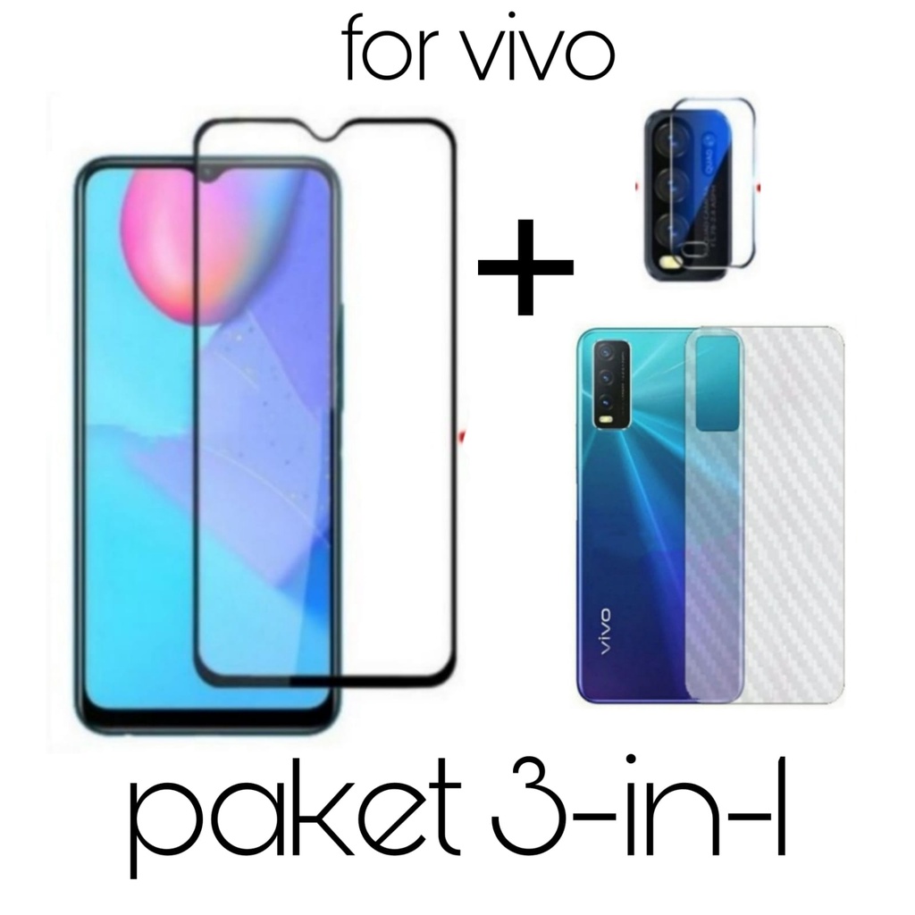 Tempered Glass Warna VIVO Y20 Y20i Y12s Y20s Y20S G Y20 (G) Y12 Y21 Y21T  Y21S  Y15s Y33s Y21A Y33T Y01 Y91 Anti Gores Kaca Full Layar Paket 3in1