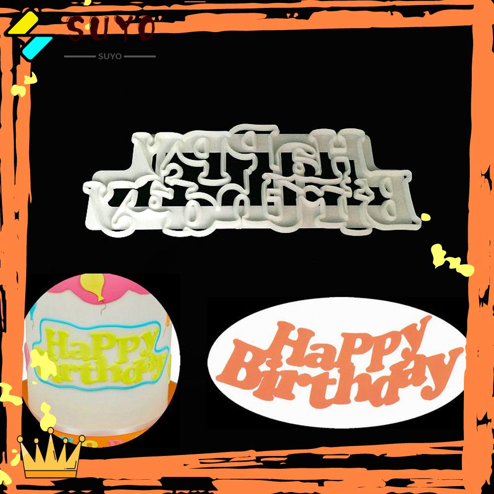 Suyo Cetakan Pemotong Adonan Kue Cookie Desain Happy Birthday Model Emboss Bahan Plastik