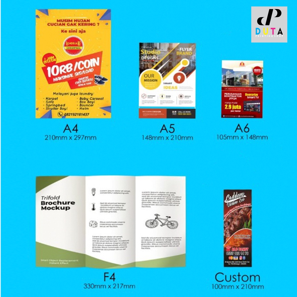 

Cetak Brosur / Leaflet Ukuran A4 A5 A6 Folio Custom || Brosur Full Warna 2 Sisi 3 RIM - Cetak 1 Sisi 2 Sisi Termurah