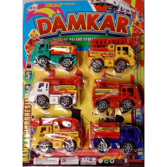 mainan anak mobil damkar set 6pcs dan construction set 6 pcs