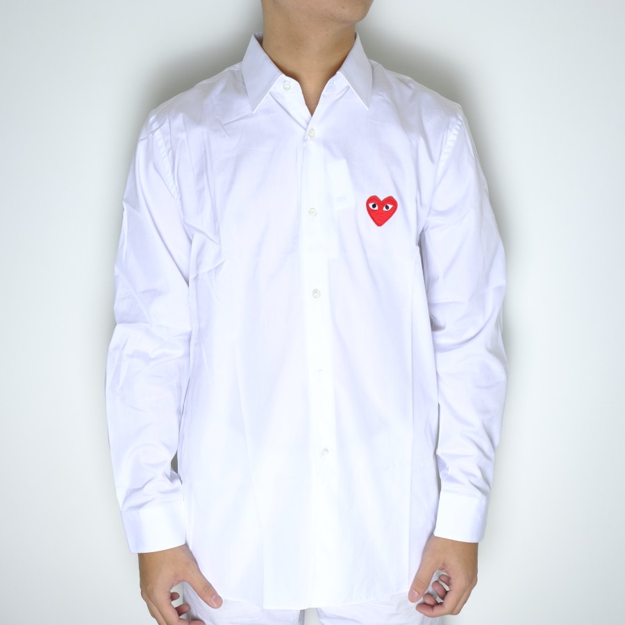 CDG Men Red Emblem Shirt - White 100% Authentic