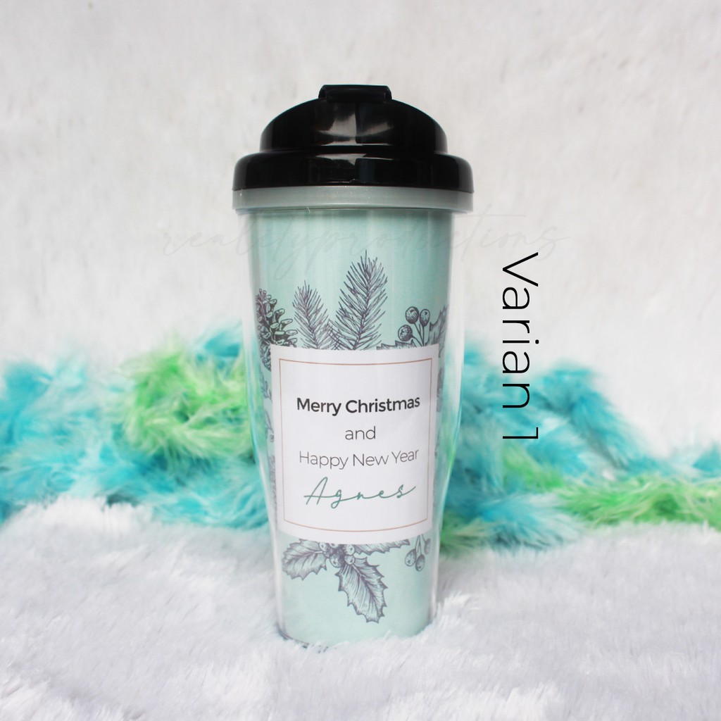 Tumbler Natal dan Tahun Baru Desain Pastel Custom Nama