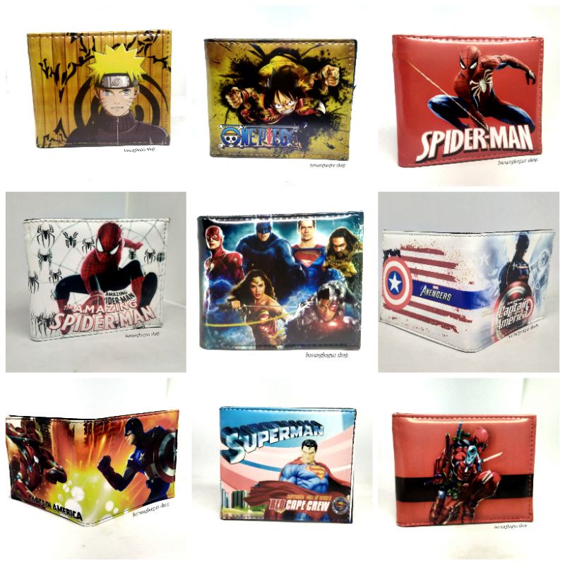 Dompet karakter anime pahlawan super keren murah anak dewasa naruto one piece Superman Batman Spiderman Ironman caption America deadpool
