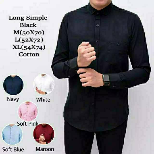 Daster batikrajamurah kemeja cowok polos lengan panjang slimfit hem pria kantor hitam navy putih mar