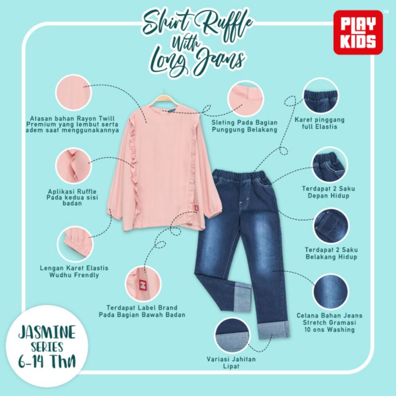 ‼️ READY ‼️ 6T - 14T Shirt Ruffle with Long Jeans Jasmine Series by Playkids