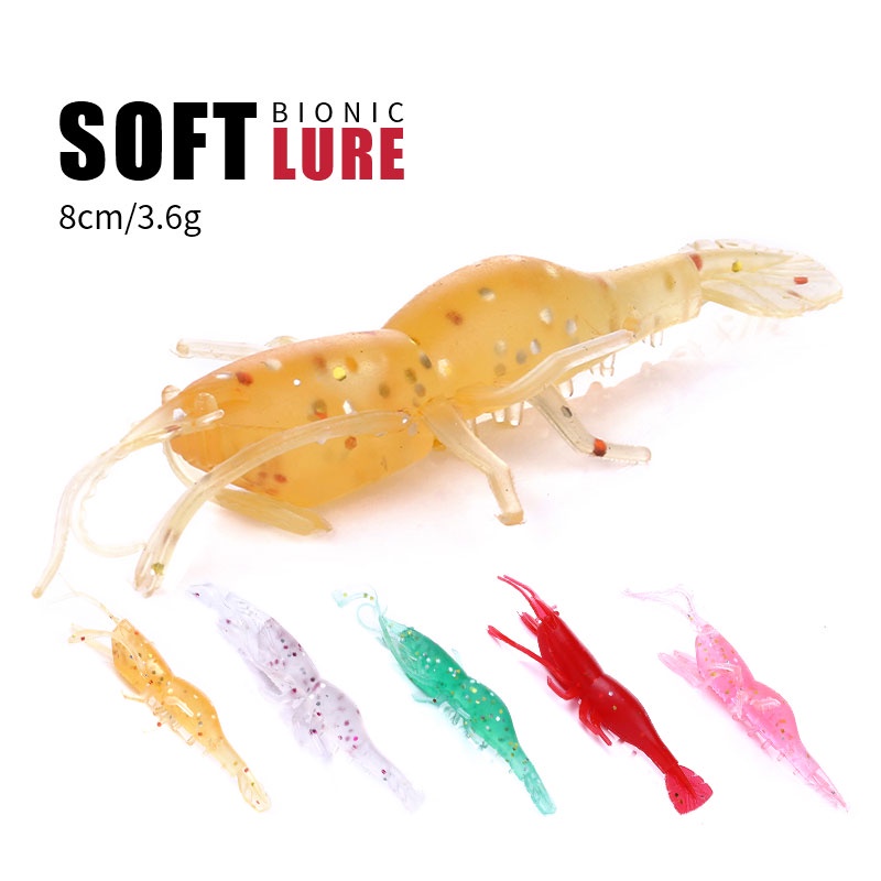 HENGJIA 10PCS/Lot Soft Shrimp Fishing Lure 8CM/3.6G Artificial Bait Topwater Worm Bait Tackle