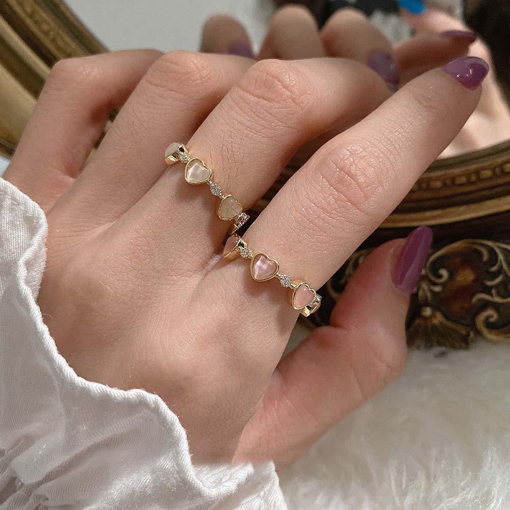 Mxbeauty Cincin Terbuka Hadiah Pesta Cinta Sederhana Hati Korea Geometris Zirkon Perhiasan Fashion