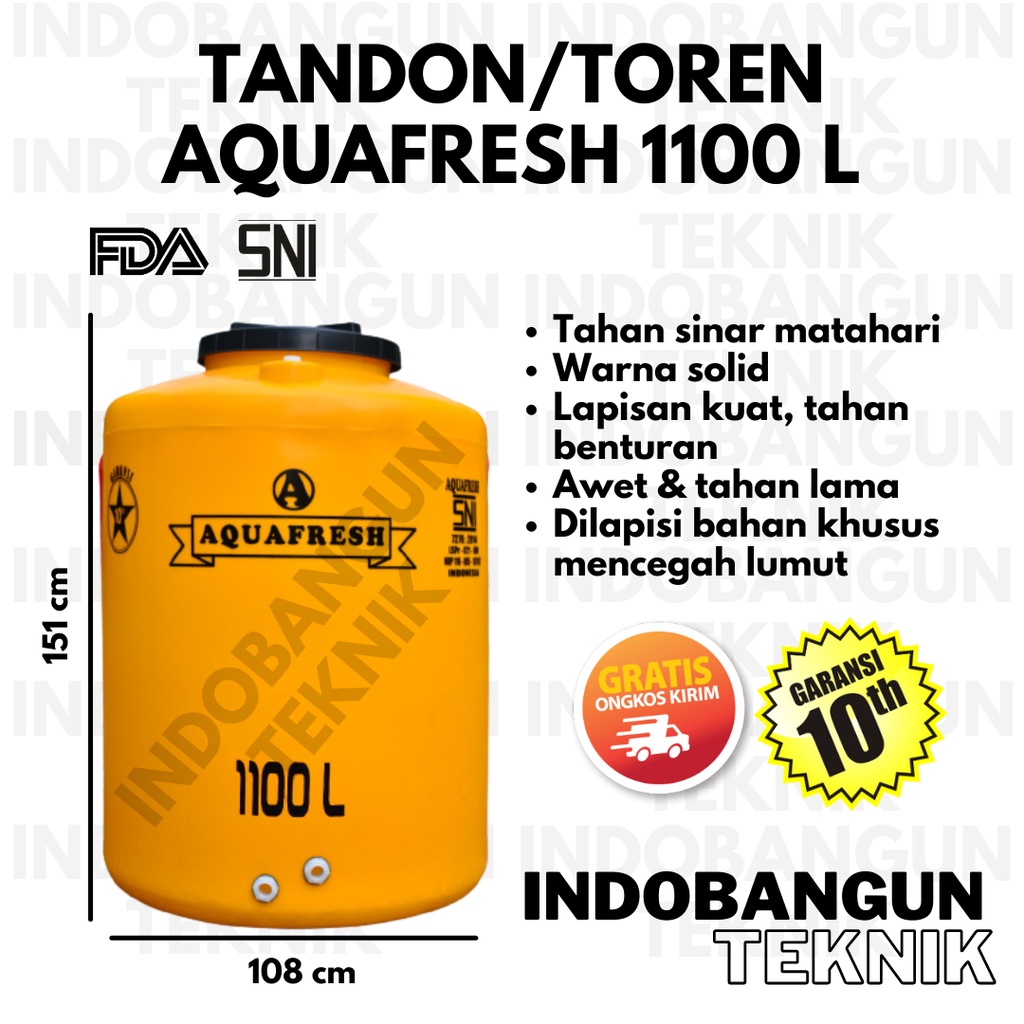 Toren Tangki Tandon Air Aquafresh 1000 1100 Liter Harga Murah Anti Lumut Garansi 10 Tahun