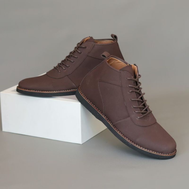 Sepatu Boots Pria Casual Formal Vintage Resleting Kulit Pu Santai Kerja Touring Biker