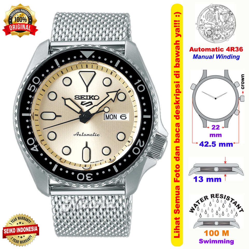 Seiko 5 Sports SRPE75K1 Automatic Beige - Jam Tangan Pria SRPE75