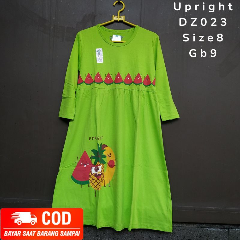 UPRIGHT || GAMIS KAOS ANAK CEWEK BAHAN KATUN COMBED ADEM PREMIUM BAJU MUSLIM MURAH WARNA HIJAU DRESS