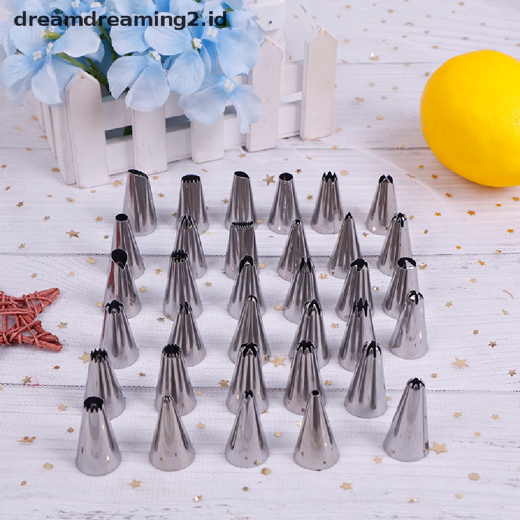 24 / 36 / 48pcs Spuit Piping Dengan Bahan Stainless Steel Dan Kotak Wadah Untuk Hiasan Kue