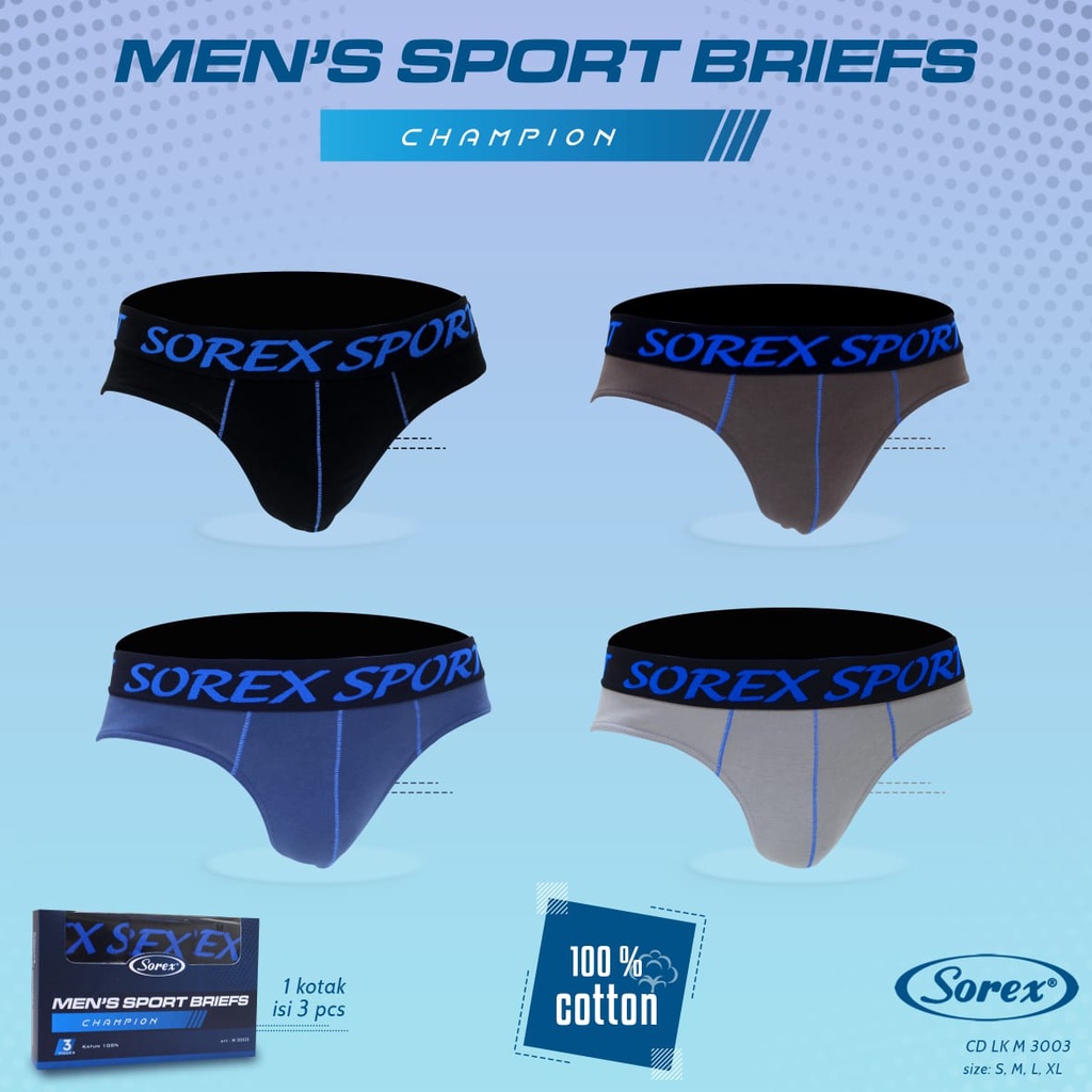 3 Celana Dalam Pria - M 3003 - SOREX MEN BRIEFs - BOX ISI 3 - CD Dewasa - Remaja