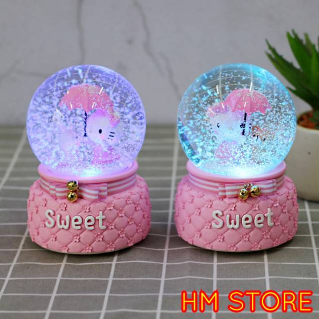 Sweet Hello Kitty Musical Crystal Ball Snowball (Light + Auto Snow) Bola Kristal Salju