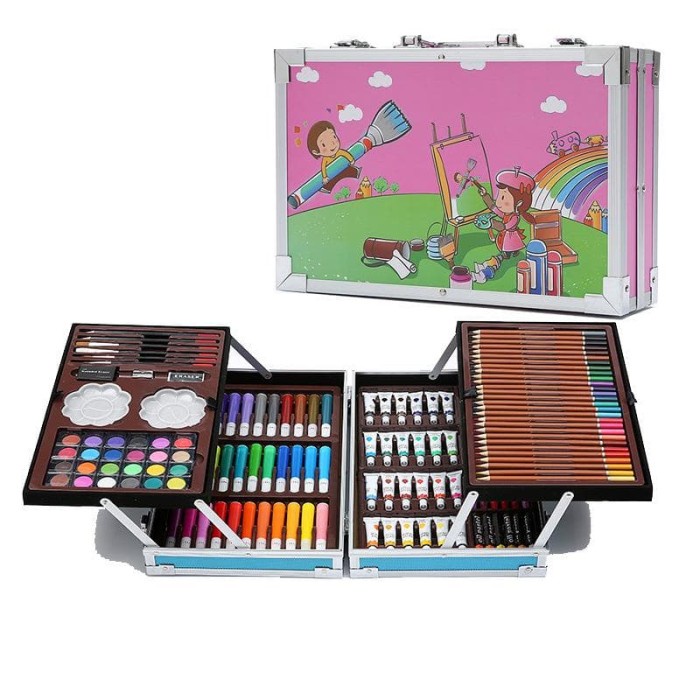 

(BISA COD) CRAYON ART SET / KOPER SET CRAYON MEWARNAI / ALAT LUKIS ANAK 145PCS - PINK