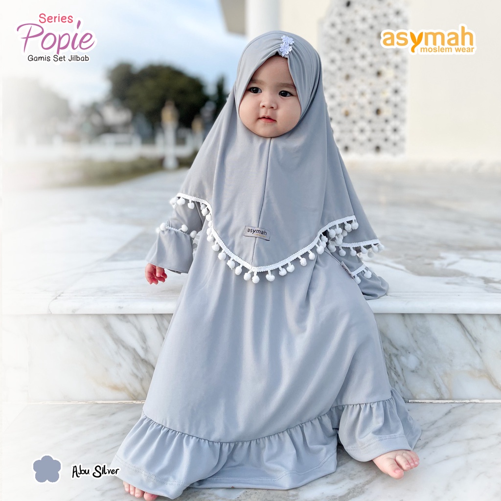 𝐀𝐒𝐘𝐌𝐀𝐇 - PROMO  Gamis Bayi Lucu Jersey Polos Warna Abu Silver - Popie Series