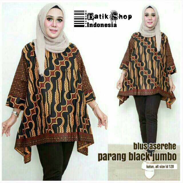 Blus Oversize Aserehe Parang Black Jumbo Batik Atasan Kerja Kantoran Seragam Kondangan Muslim