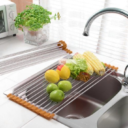 Tirisan Sayur - Tirisan Buah Sayur Stainless Sink Drying Rack Tirisan Pengering Dapur  Multifungsi