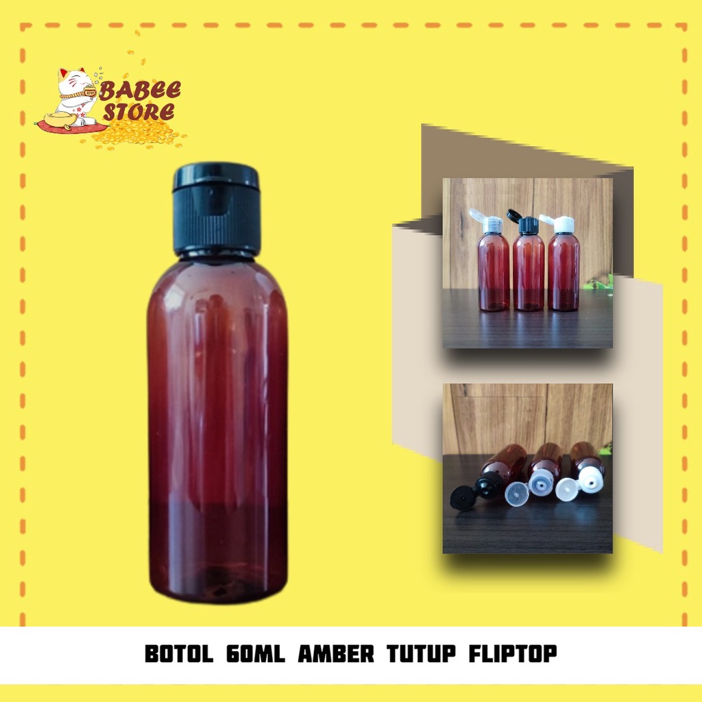 BABEE - BOTOL PLASTIK 60ML AMBER FLIPTOP / BOTOL 60 ML FLIPTOP / BOTOL ISI ULANG [HARGA GROSIR]
