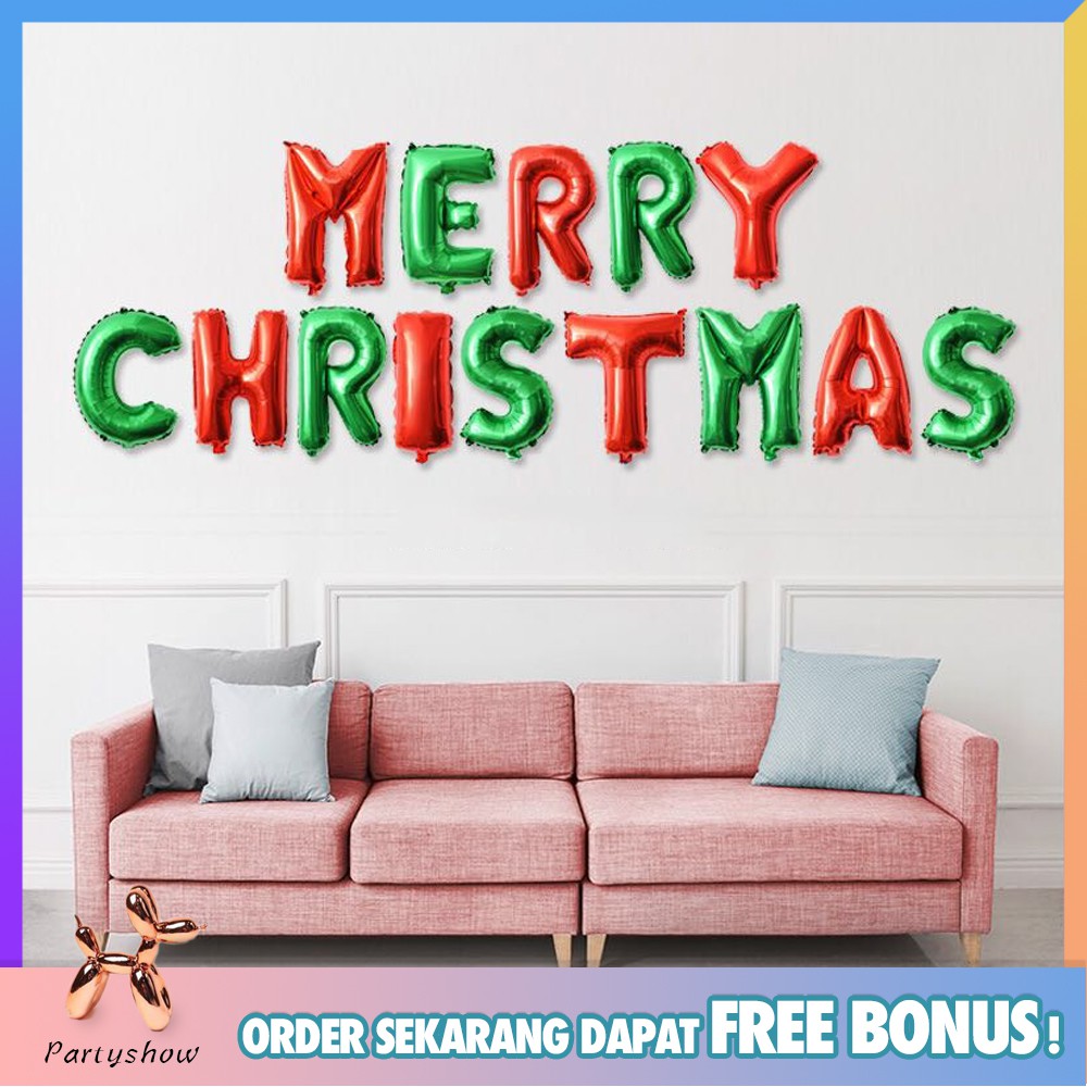  Balon  foil Huruf  Set MERRY CHRISTMAS Dekorasi  pesta 