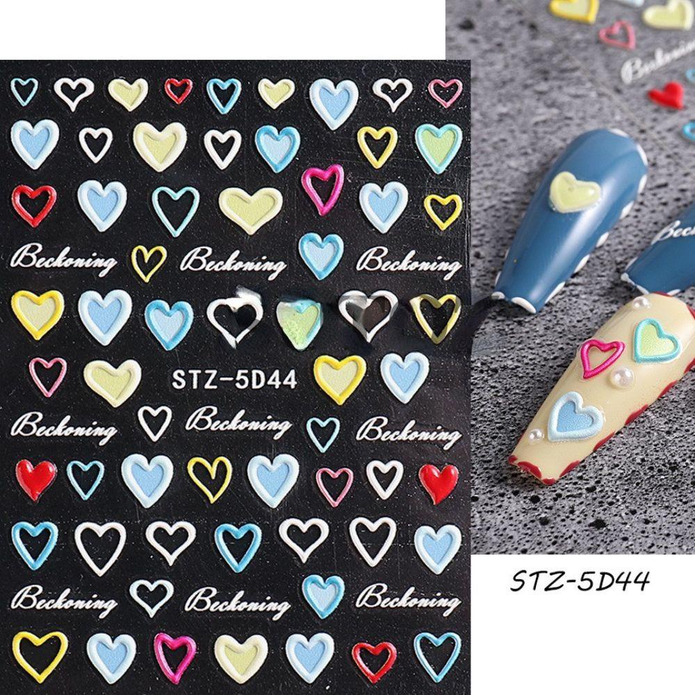 AUGUSTINA Agustina Kuku Timbul Stiker Cinta Hati Bunga Salon Kuku DIY Stiker Kuku Manicuring Decals Hollow Nail Decals