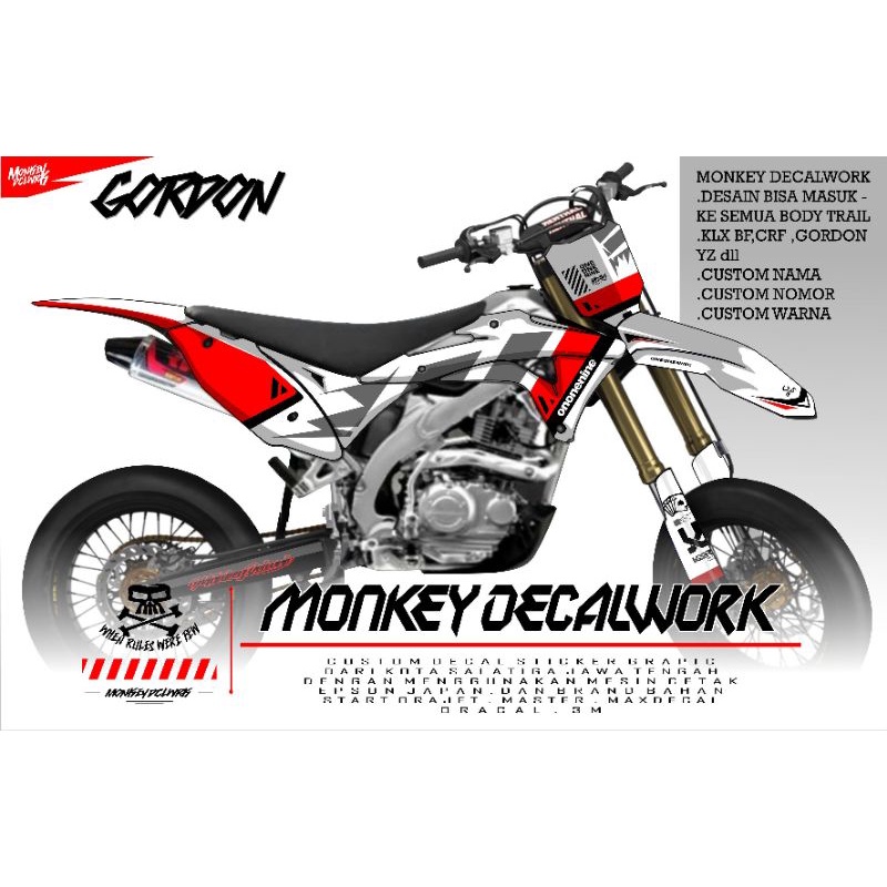 DEKAL STICKER DECAL KLX GORDON  KAWASAKI PUTIH CUSTOM SIMPLE