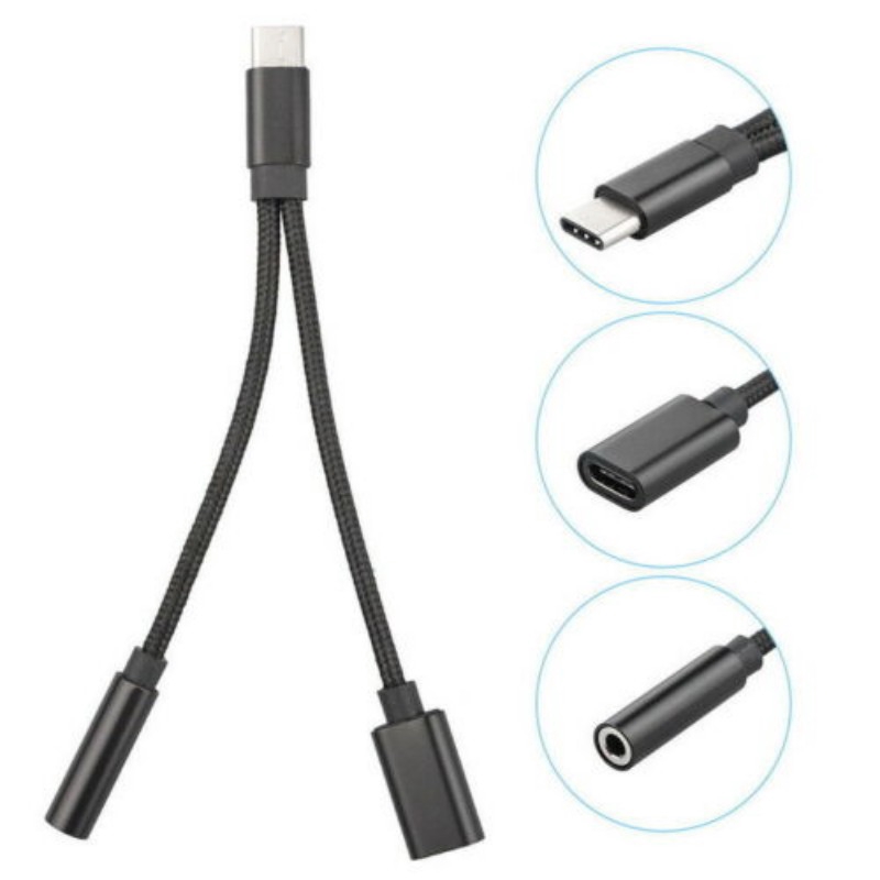 Splitter USB-C Tipe C Ke 3.5mm Aux Audio Headphone Charging Cable Adapter Jack Chargers