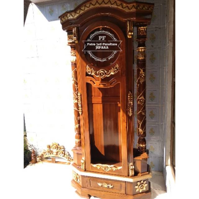 Lemari Jam Berdiri Ukir Kayu Jati Promo