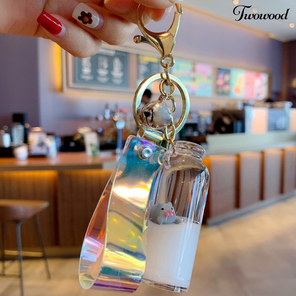 Twowood Gantungan Kunci Bentuk Botol Susu + Tali Lanyard Holografik