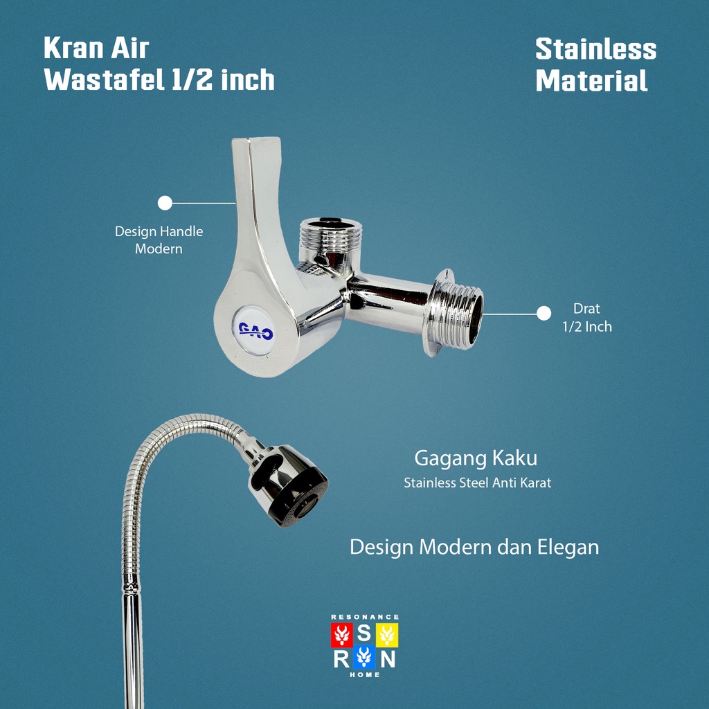 Kran Angsa Flexible Besar ON-OFF /  Keran Air Cuci Fleksible Stainless Resonance Home