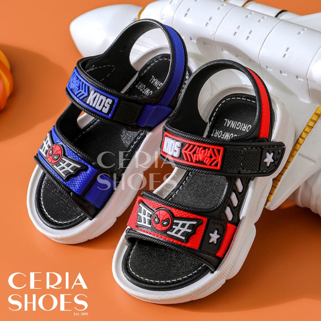 SPIDERMAN Sandal Gunung Anak Laki Import Bahan Karet Rubber ELASTIS Empuk Ukuran Anti Slip Perekat Bayi 21 - 35