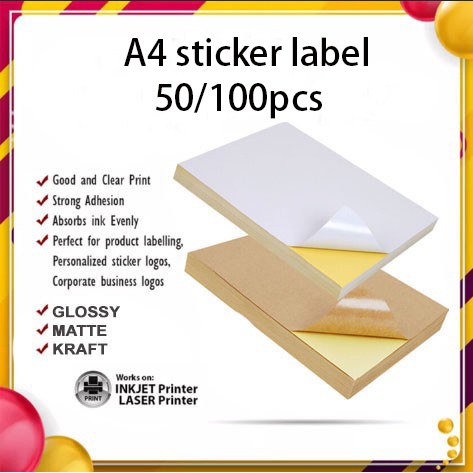 

50/100 lembar Kertas Stiker A4 Tanpa Merk Kilap / Cast Coat / Mirrorcoat / Glossy Chromo Kertas Stiker Inkjet Doff Matte A4