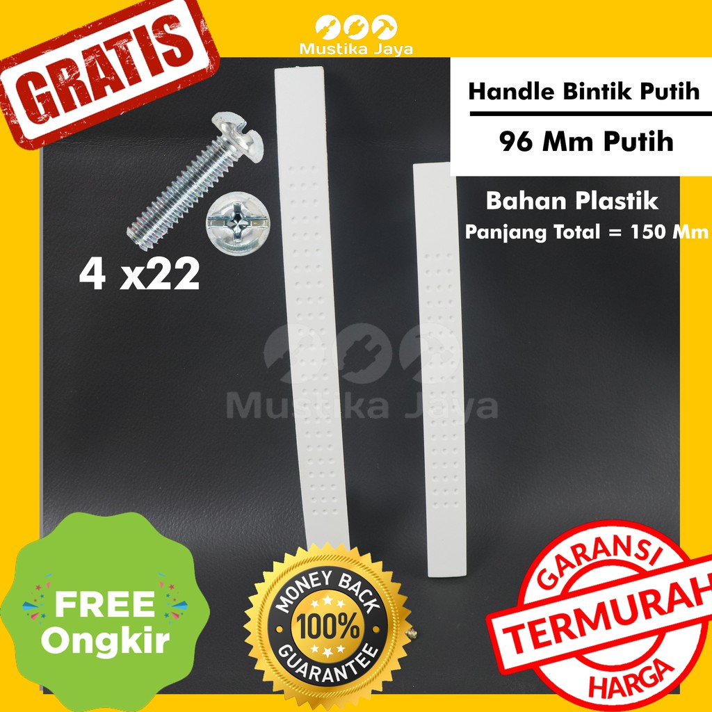 handle laci plastik 96mm warna putih corak bintik