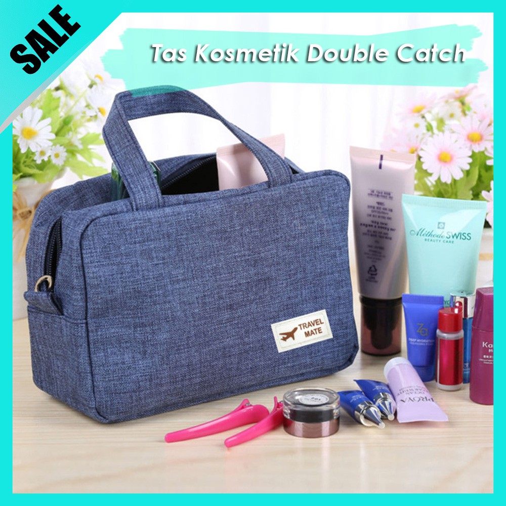 Double Catch Cosmetic Pouch Tas Kosmetik Tali Double Organizer Cosmetic Pouch Travel Organizer Bag